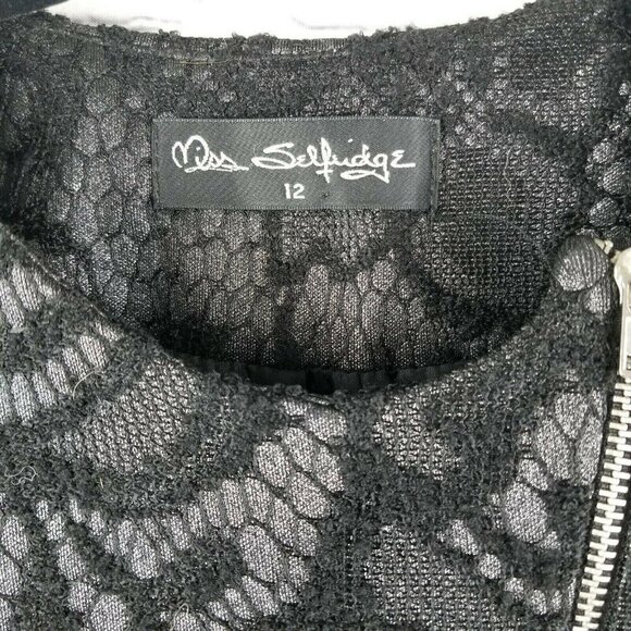 Miss Selfridge Black Lace & Metallic Gunmetal Moto Jacket Size 8 Lightweight - Picture 5 of 9